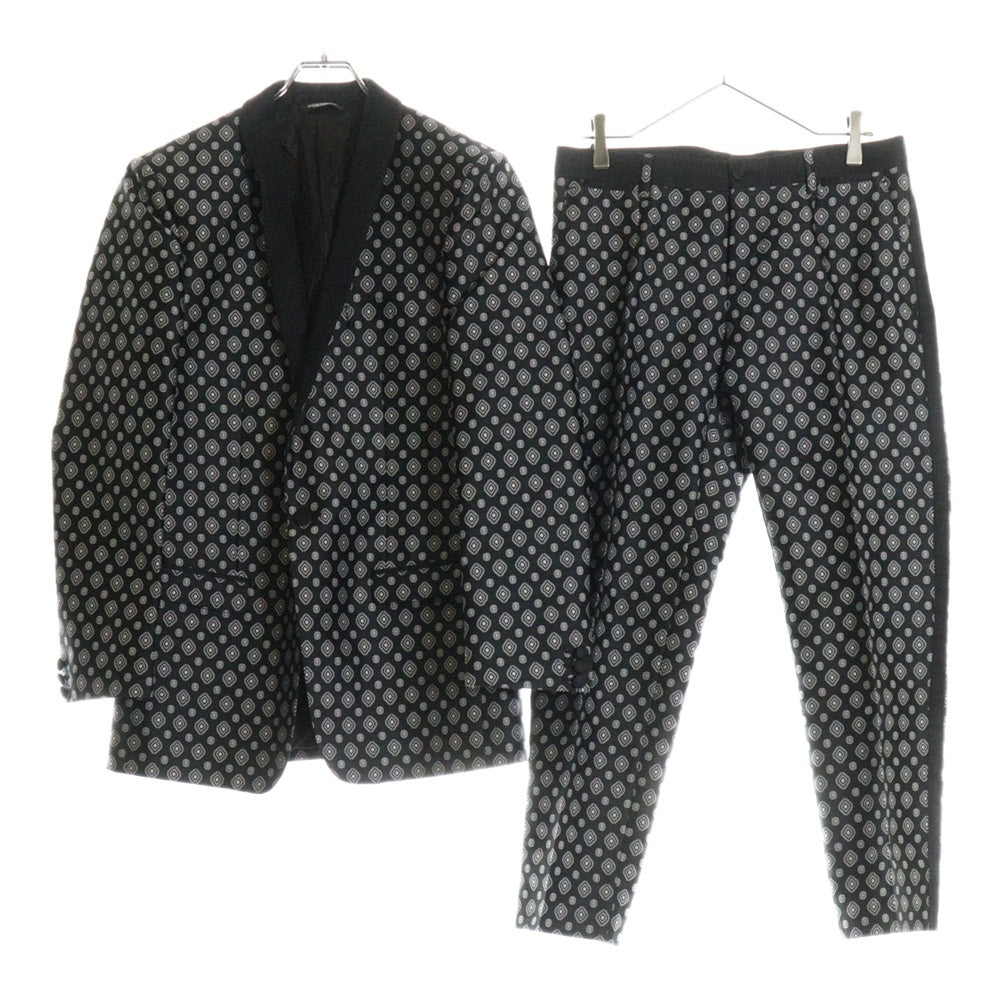 DOLCE & GABBANA(ドルチェアンドガッバーナ) スーツ セットアップ ブラック×ホワイト ポリエステル 総柄 サイズ46