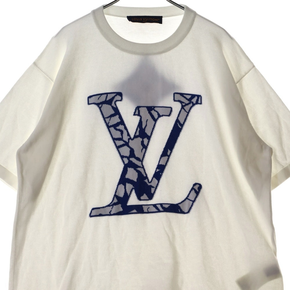 LOUIS VUITTON(ルイヴィトン) 24SS LV SKI スキー ロゴ ジャガード 半袖 コットン ニット セーター ホワイト/ブルー RM241M AUR HQN13W