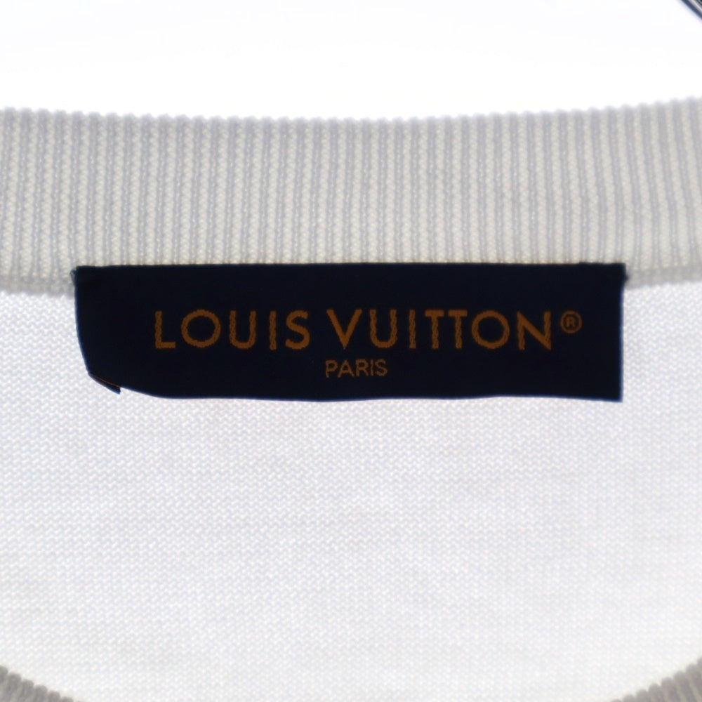 LOUIS VUITTON(ルイヴィトン) 24SS LV SKI スキー ロゴ ジャガード 半袖 コットン ニット セーター ホワイト/ブルー RM241M AUR HQN13W