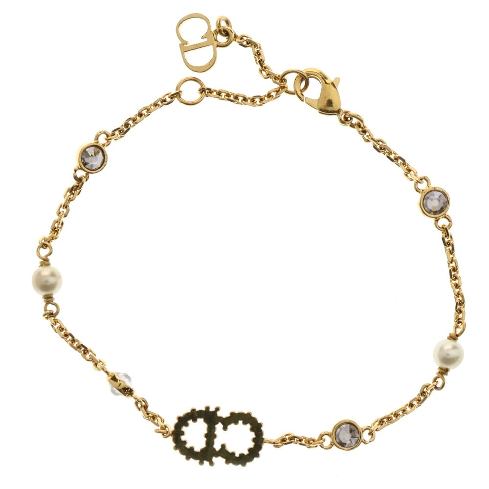 Christian Dior(クリスチャンディオール) CDロゴ ブレスレット ラインストーン フェイクパール GP ゴールド