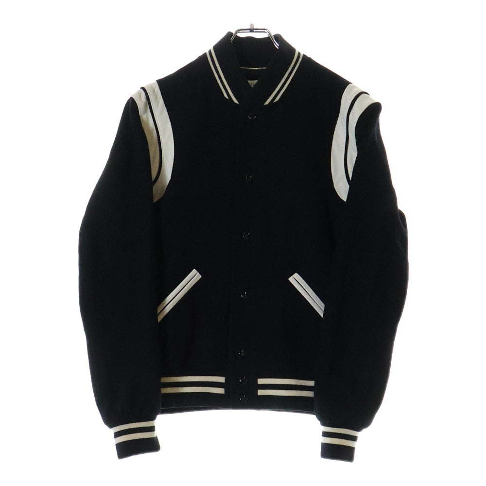 SAINT LAURENT PARIS(サンローランパリ) TEDDY JACKET テディジャケット レザートリムウールスタジアムジャンパー ブラック 354718 Y180W