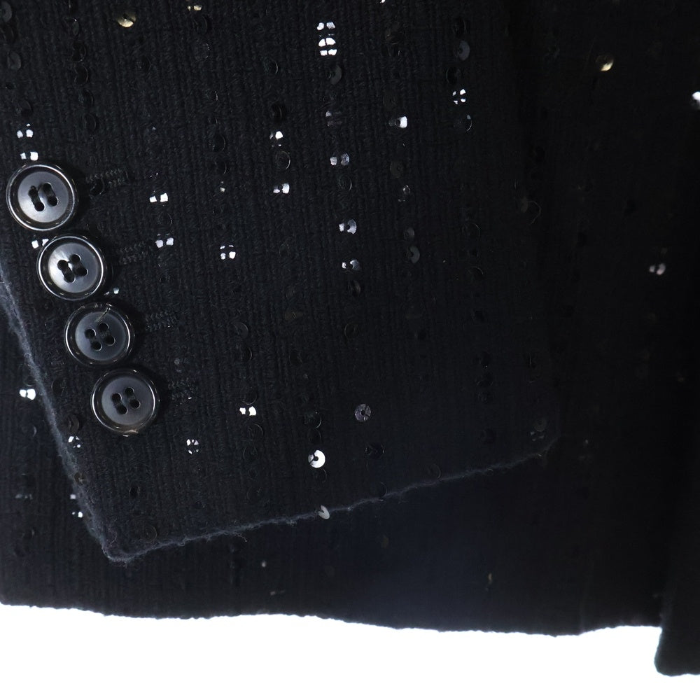 SAINT LAURENT PARIS(サンローランパリ) 22AW スパンコール ウール 裏地シルク ダブルブレストピークドラペル テーラードジャケット ブラック 706605 Y1F04