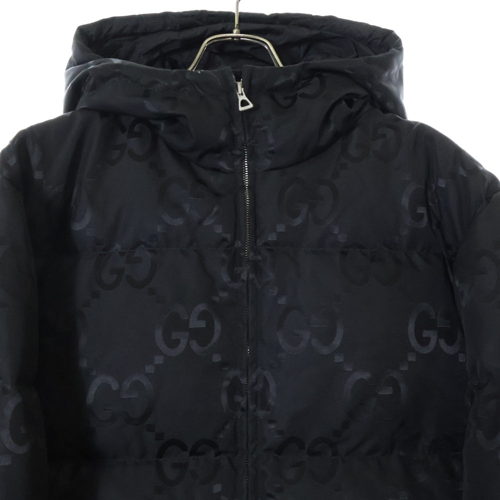 GUCCI(グッチ) ジャンボGGキャンバス ナイロン ジップアップ フーデッド ダウンジャケット ブラック 698710