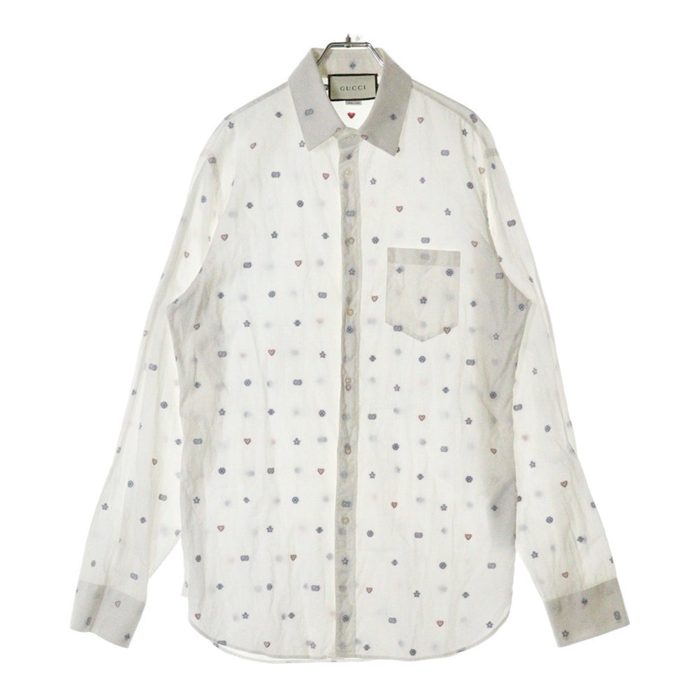 GUCCI(グッチ) GGロゴ BEE ビー 蜂 ハート 刺? レギュラーカラー ロングスリーブ 長袖シャツ ホワイト 625883