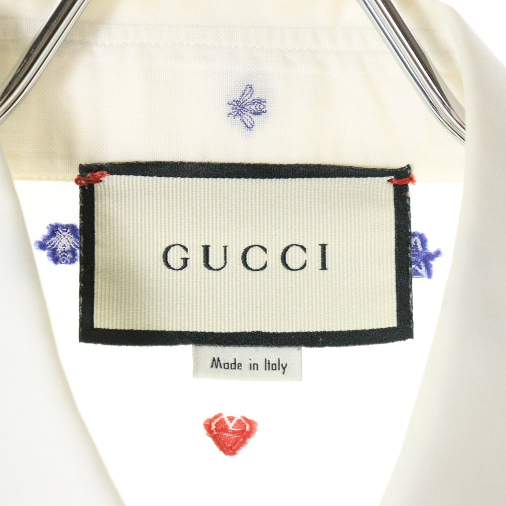 GUCCI(グッチ) GGロゴ BEE ビー 蜂 ハート 刺? レギュラーカラー ロングスリーブ 長袖シャツ ホワイト 625883