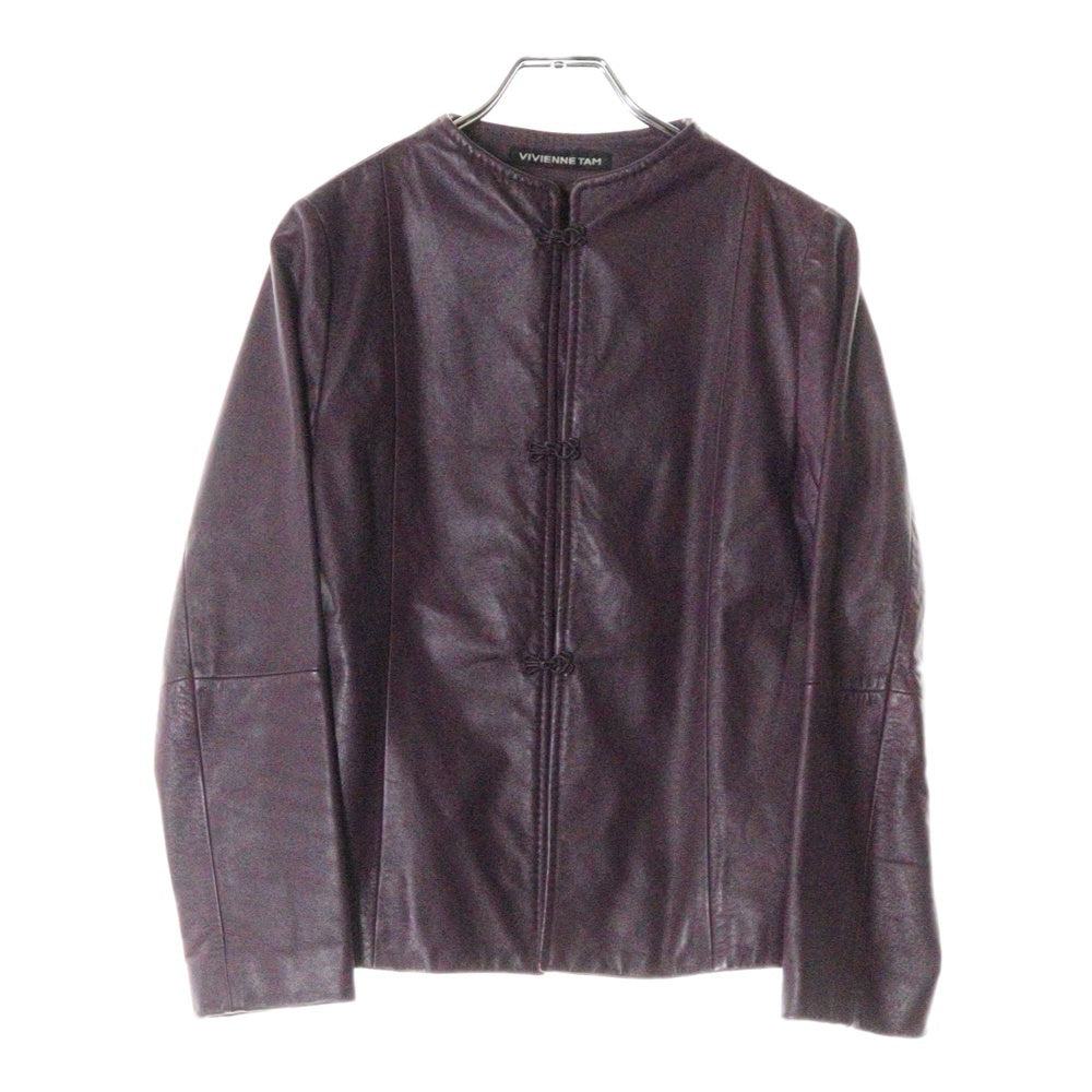 VIVIENNE TAM(ヴィヴィアンタム) ノーカラー チャイナ フックボタン シングルライダース レザージャケット パープル レディース 016-259906