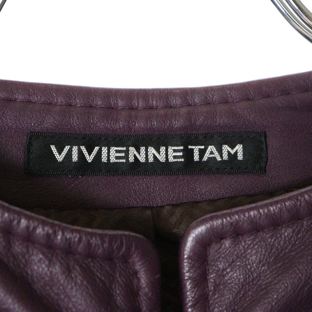 VIVIENNE TAM(ヴィヴィアンタム) ノーカラー チャイナ フックボタン シングルライダース レザージャケット パープル レディース 016-259906