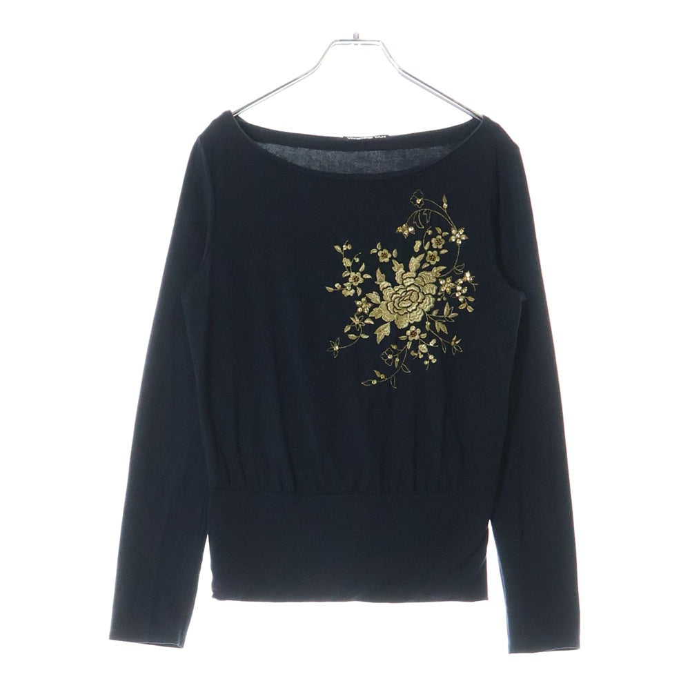 VIVIENNE TAM(ヴィヴィアンタム) フラワー刺繍 ビジュー装飾ロングスリーブカットソー 長袖Tシャツ ネイビー×ゴールド 016-260903