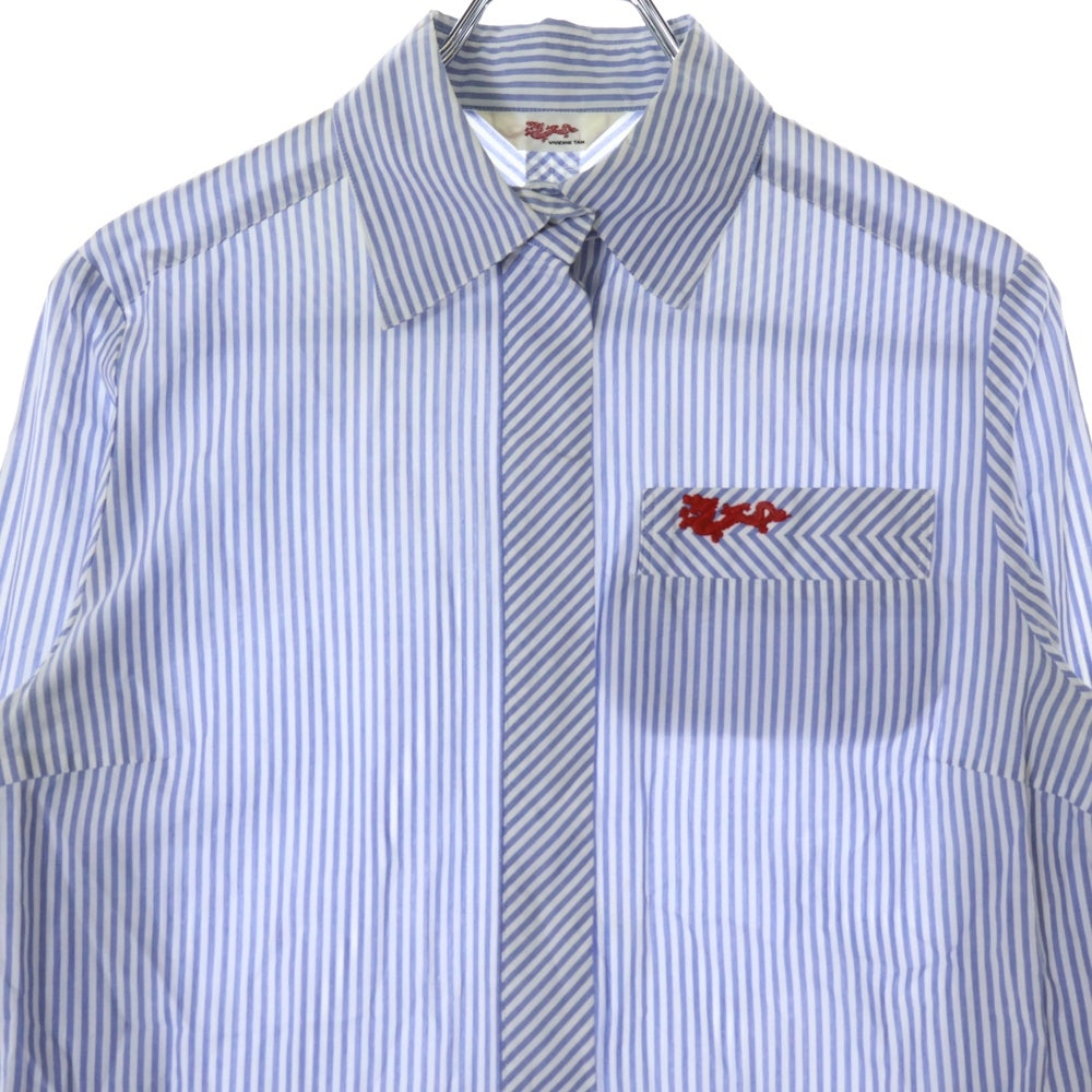 VIVIENNE TAM(ヴィヴィアンタム) ドラゴンモチーフ ストライプロングスリーブシャツ 比翼仕立て長袖シャツ ブルー×ホワイト レディース 016-210824