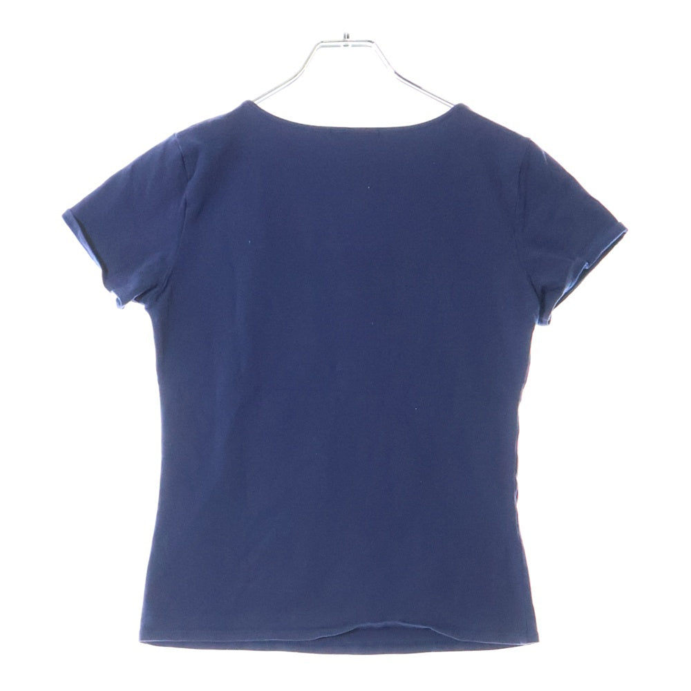 VIVIENNE TAM(ヴィヴィアンタム) ドラゴン刺繍 ビジュー刺繍Vネックカットソー 半袖Tシャツ ブルー 016-160211