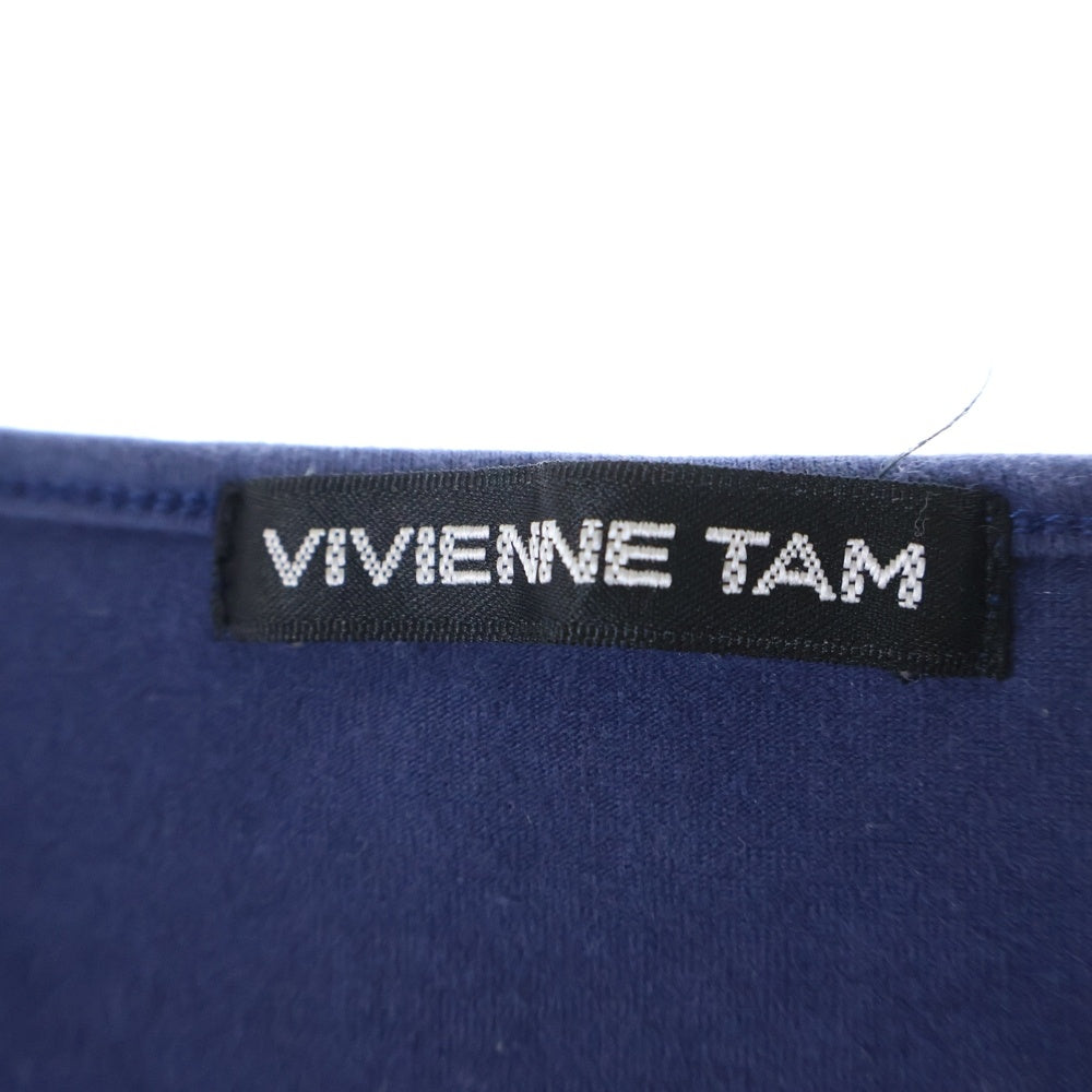 VIVIENNE TAM(ヴィヴィアンタム) ドラゴン刺繍 ビジュー刺繍Vネックカットソー 半袖Tシャツ ブルー 016-160211