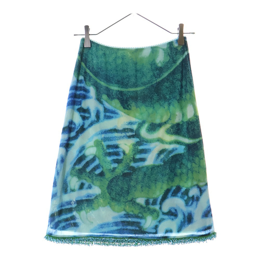 VIVIENNE TAM(ヴィヴィアンタム) ドラゴンプリント ビジュー装飾 パワーネットシアースカート ブルー×グリーン レディース 015-120606