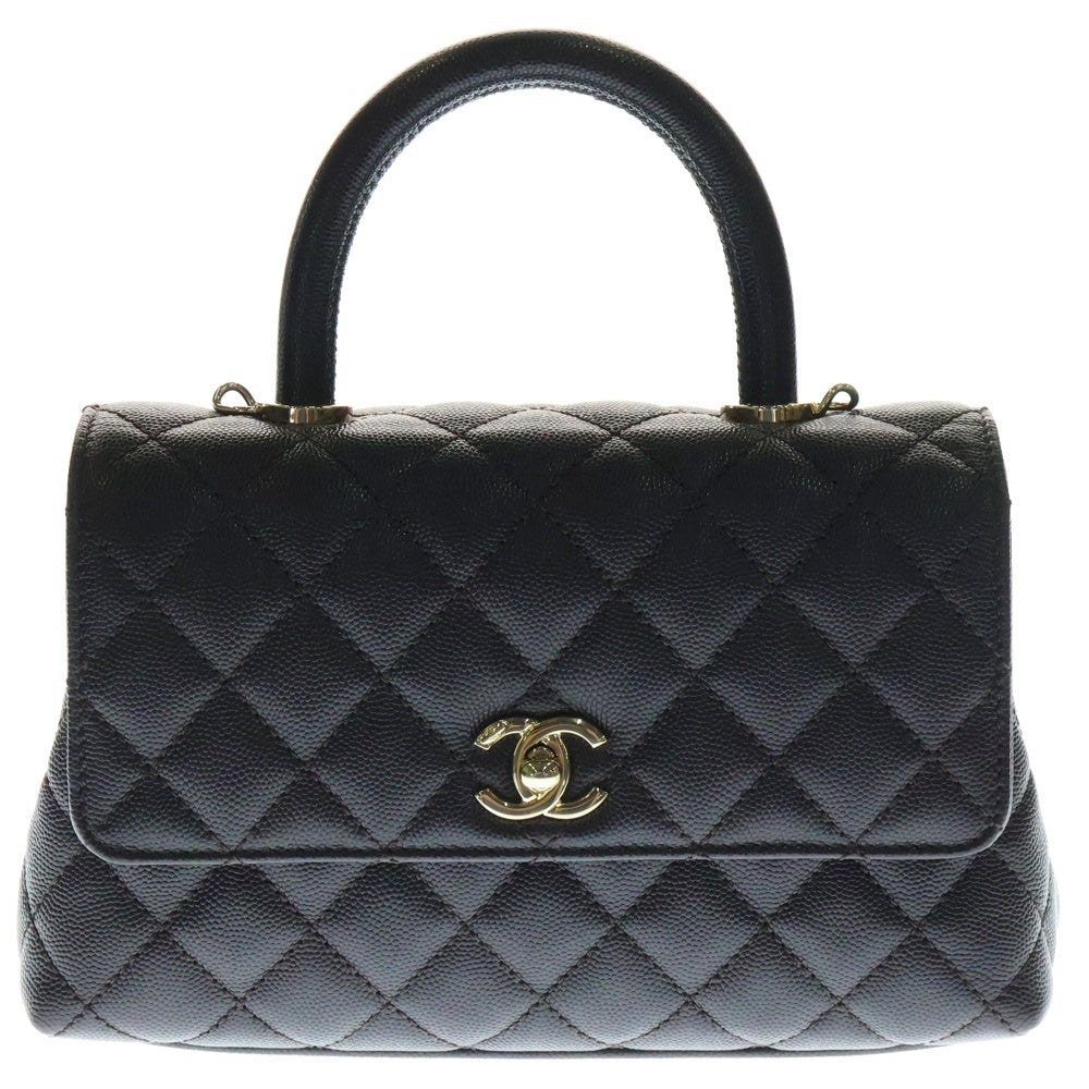 CHANEL(シャネル) ココハンドルXS 2WAYバッグ ハンドバッグ ショルダーバッグ キャビアスキン パープルブラウン ゴールド金具 プレート