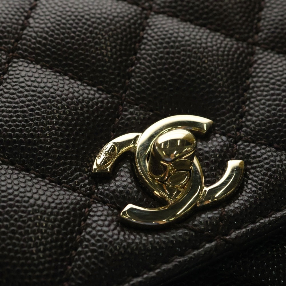 CHANEL(シャネル) ココハンドルXS 2WAYバッグ ハンドバッグ ショルダーバッグ キャビアスキン パープルブラウン ゴールド金具 プレート