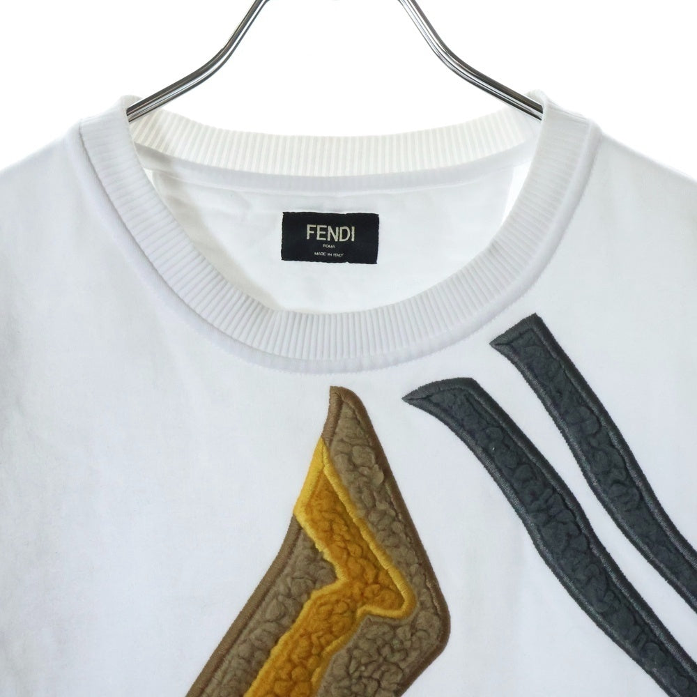 FENDI(フェンディ) フロント Fロゴ ボア刺繍 クルーネック プルオーバースウェットトレーナー ホワイト FY0178AIU2