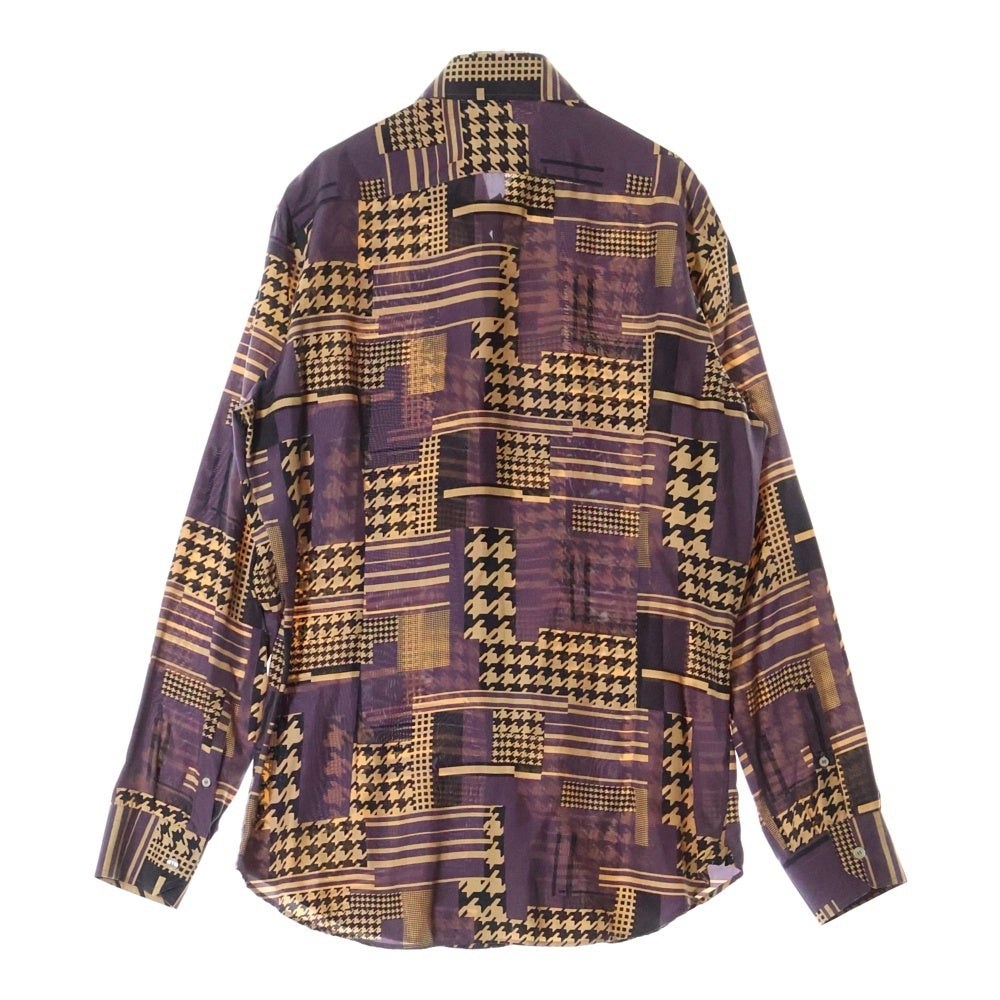 ETRO(エトロ) ガンクラブチェック 千鳥 総柄プリント シルク ロングスリーブ 長袖シャツ パープル/ベージュ 192-11451-5736
