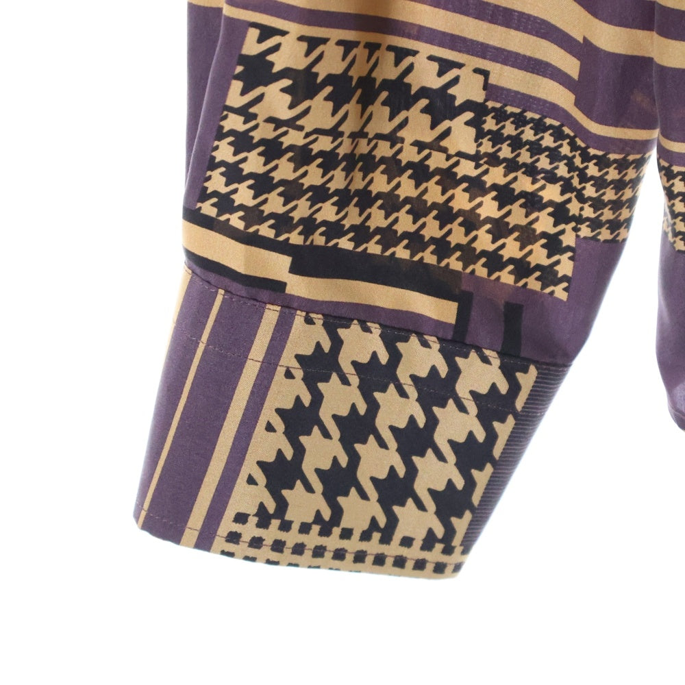ETRO(エトロ) ガンクラブチェック 千鳥 総柄プリント シルク ロングスリーブ 長袖シャツ パープル/ベージュ 192-11451-5736