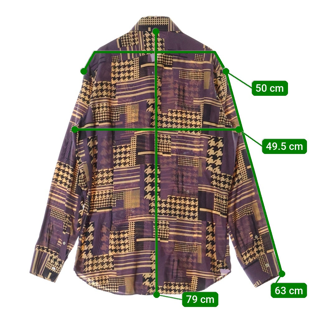 ETRO(エトロ) ガンクラブチェック 千鳥 総柄プリント シルク ロングスリーブ 長袖シャツ パープル/ベージュ 192-11451-5736