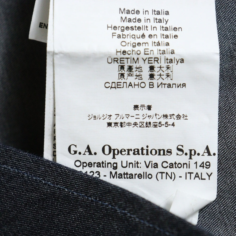 GIORGIO ARMANI(ジョルジオアルマーニ) コットン ベロア 切り替え ノーカラー ロングスリーブ 長袖シャツ グレー/ネイビー