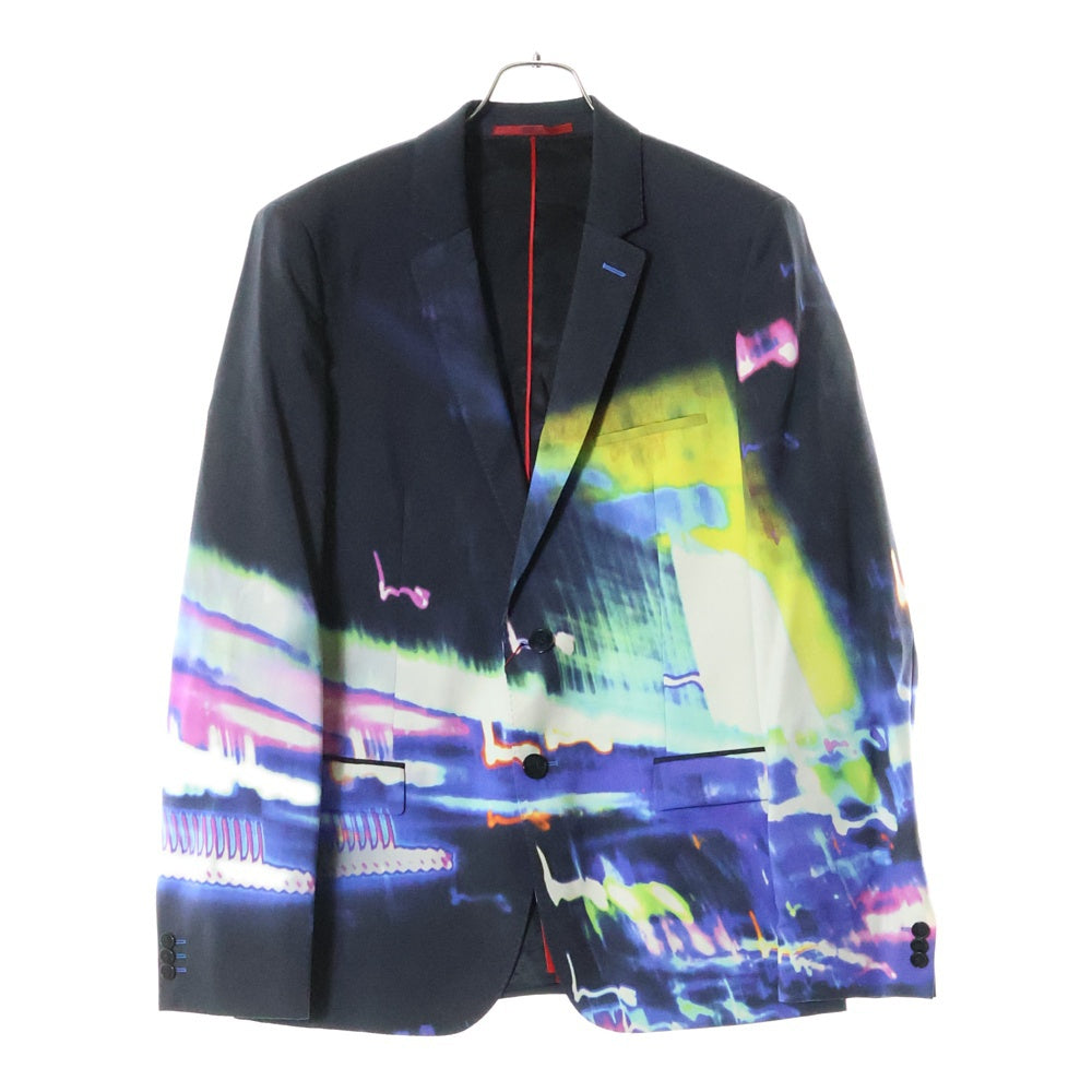 HUGO BOSS(ヒューゴボス) グラデーション グラフィックプリント ウール 2B テーラードジャケット グレー/マルチカラー 10224576