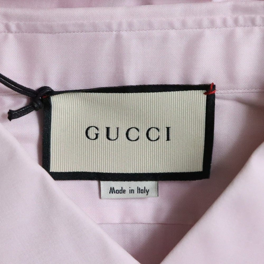 GUCCI(グッチ) 20AW GGロゴ刺繍 コットン レギュラーカラー ロングスリーブ 長袖シャツ ピンク 630270
