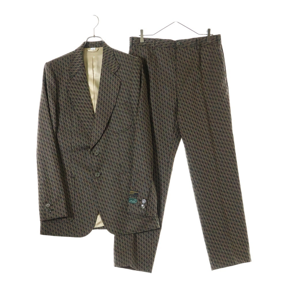 GUCCI(グッチ) スーツ 総柄 テーラードジャケット スラックスパンツ セットアップ ブラウン×ベージュ ウール 50 742U19
