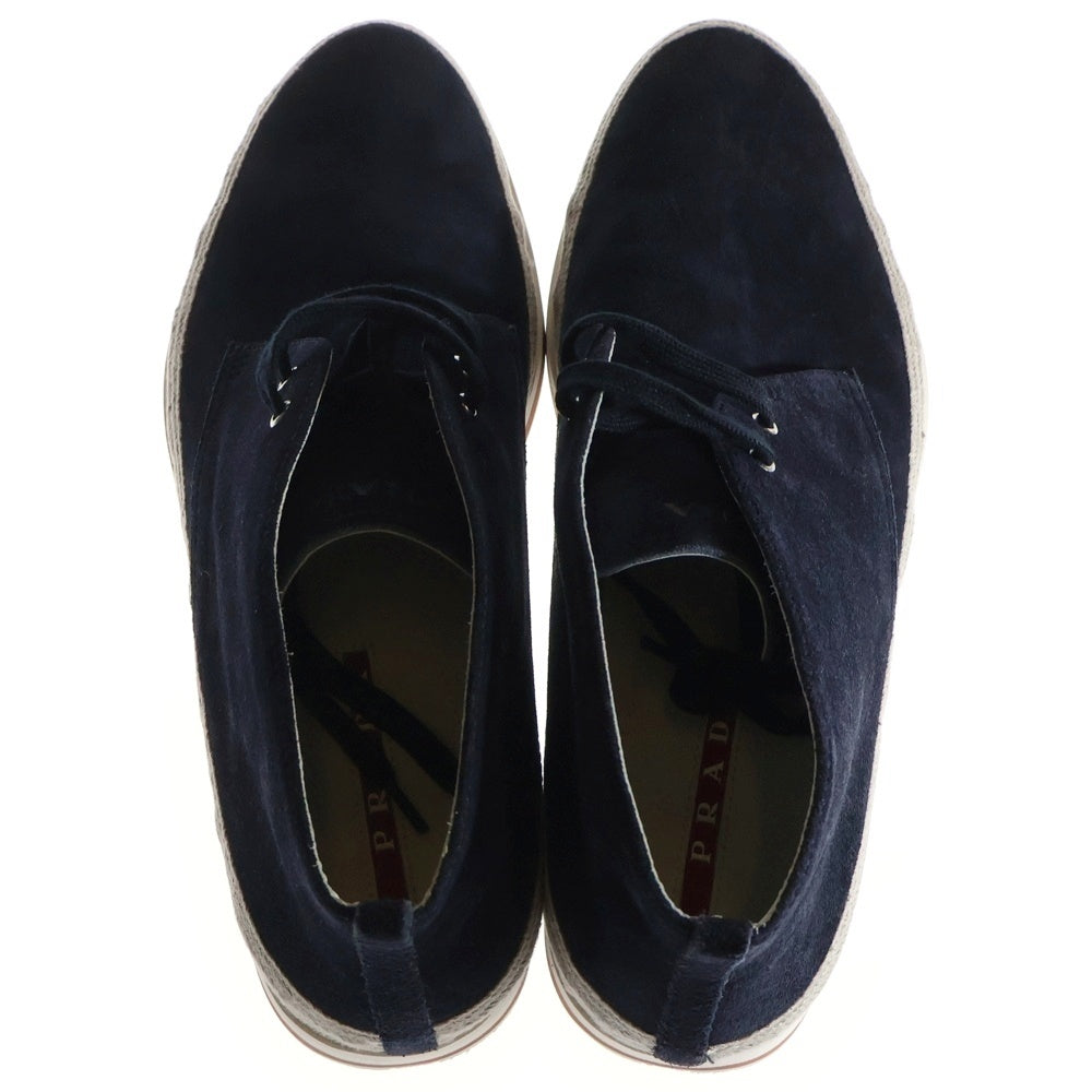 PRADA(プラダ) スウェードレザー レースアップ チャッカブーツ ミッドカットスニーカー シューズ ネイビー 4T2358