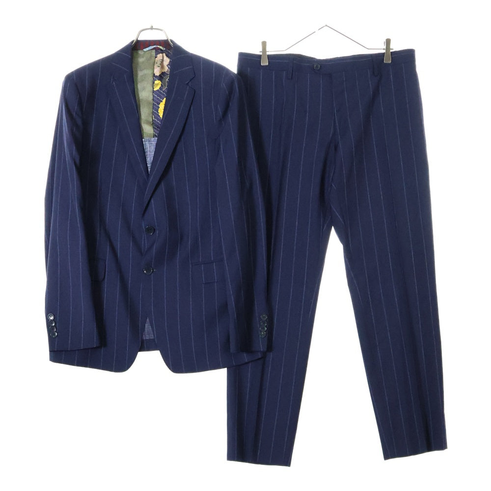 ETRO(エトロ) 21SS セットアップスーツ ストライプ総柄 ウール 2B テーラードジャケット ノータック スラックスパンツ ネイビー 211-1A299-1081