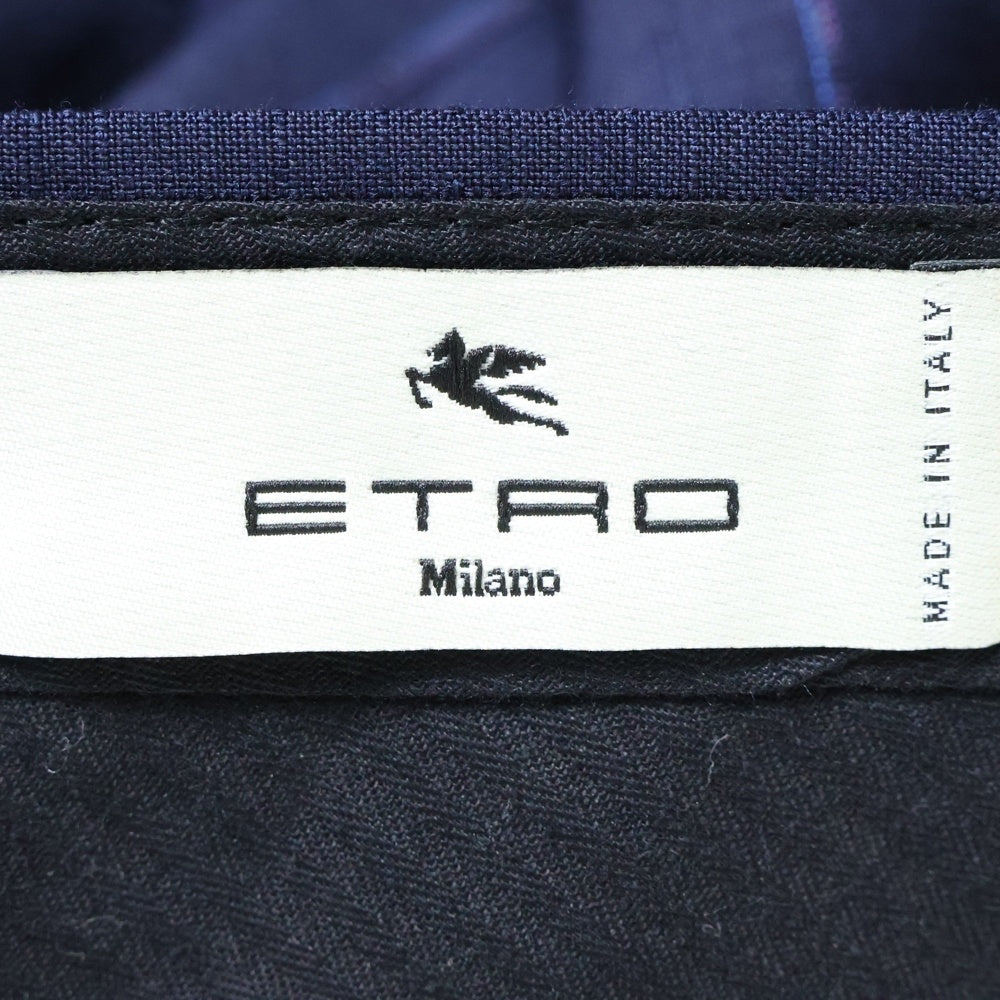 ETRO(エトロ) 21SS セットアップスーツ ストライプ総柄 ウール 2B テーラードジャケット ノータック スラックスパンツ ネイビー 211-1A299-1081
