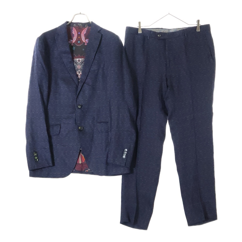 ETRO(エトロ) 19SS セットアップスーツ 幾何学総柄 リネン 2B テーラードジャケット ノータック スラックスパンツ ネイビー U19-1J820-6739