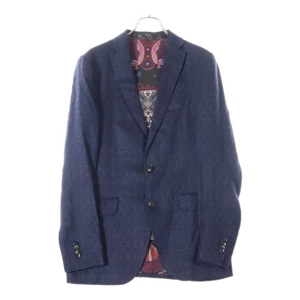 ETRO(エトロ) 19SS セットアップスーツ 幾何学総柄 リネン 2B テーラードジャケット ノータック スラックスパンツ ネイビー U19-1J820-6739