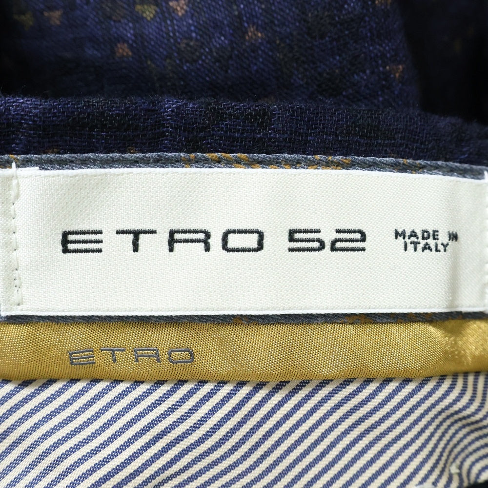 ETRO(エトロ) 19SS セットアップスーツ 幾何学総柄 リネン 2B テーラードジャケット ノータック スラックスパンツ ネイビー U19-1J820-6739
