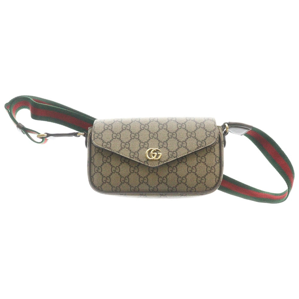 GUCCI(グッチ) GGスプリーム オフィディア シェリーライン ロゴプレート PVC レザー ショルダーバッグ ゴールド金具 ベージュ 764961