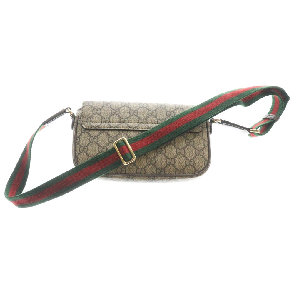 GUCCI(グッチ) GGスプリーム オフィディア シェリーライン ロゴプレート PVC レザー ショルダーバッグ ゴールド金具 ベージュ 764961