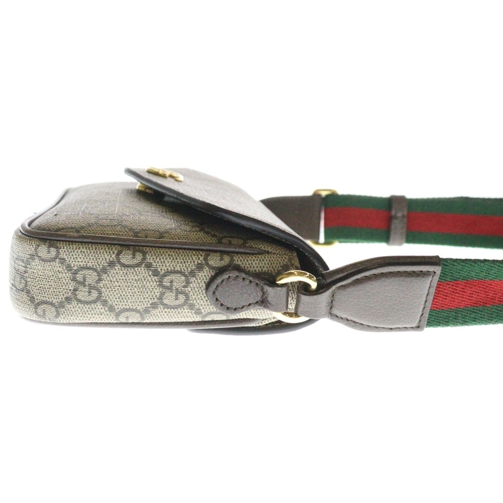 GUCCI(グッチ) GGスプリーム オフィディア シェリーライン ロゴプレート PVC レザー ショルダーバッグ ゴールド金具 ベージュ 764961