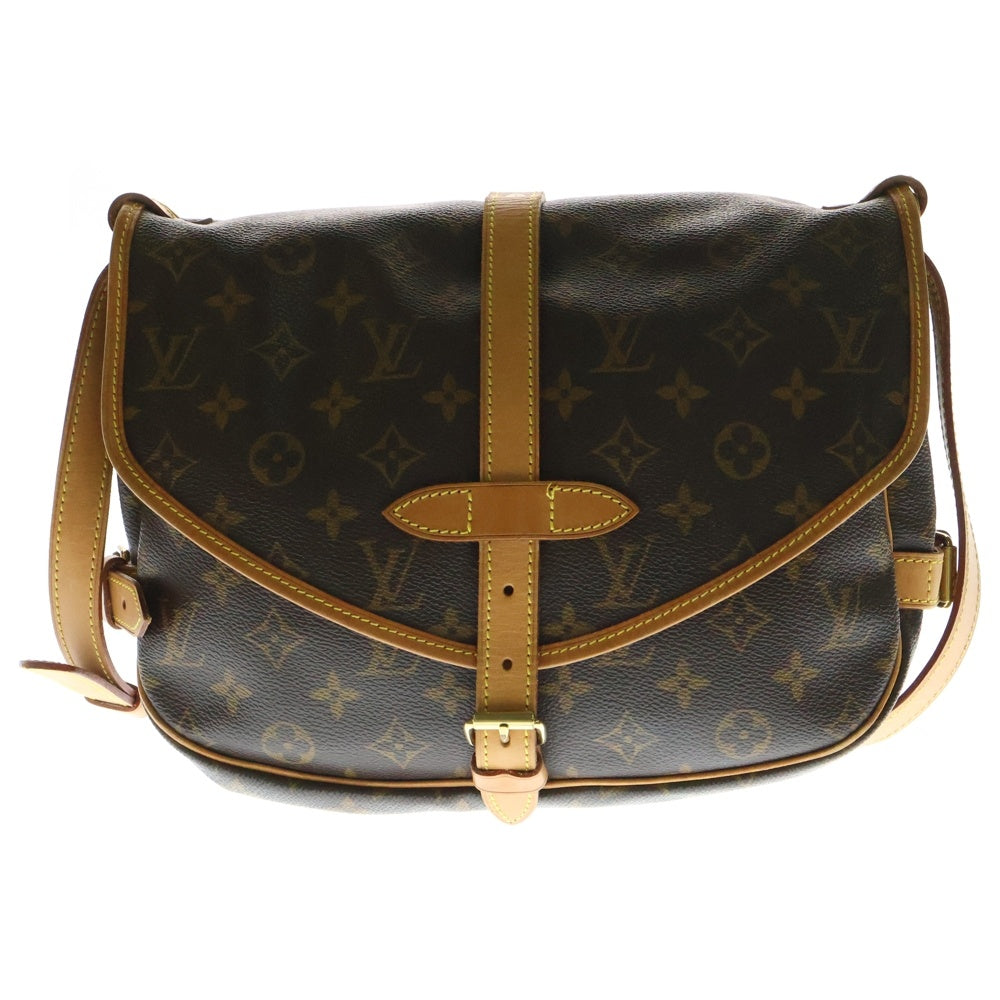 LOUIS VUITTON(ルイヴィトン) モノグラム ソミュール30 ショルダーバッグ ブラウン レザー×PVC ゴールド金具 M42256