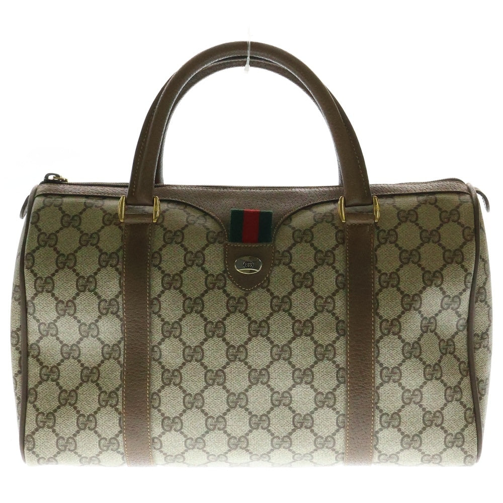 GUCCI(グッチ) ミニボストンバック ハンドバッグ ブラウン×ベージュ ゴールド金具 GGキャンバス×レザー 111.02.007