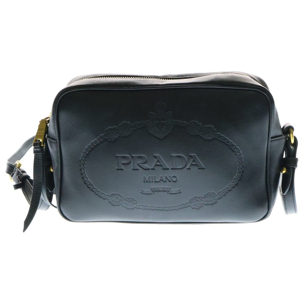 PRADA(プラダ) ロゴショルダーバッグ 斜め掛けバッグ ブラック ゴールド金具 レザー 1BH089