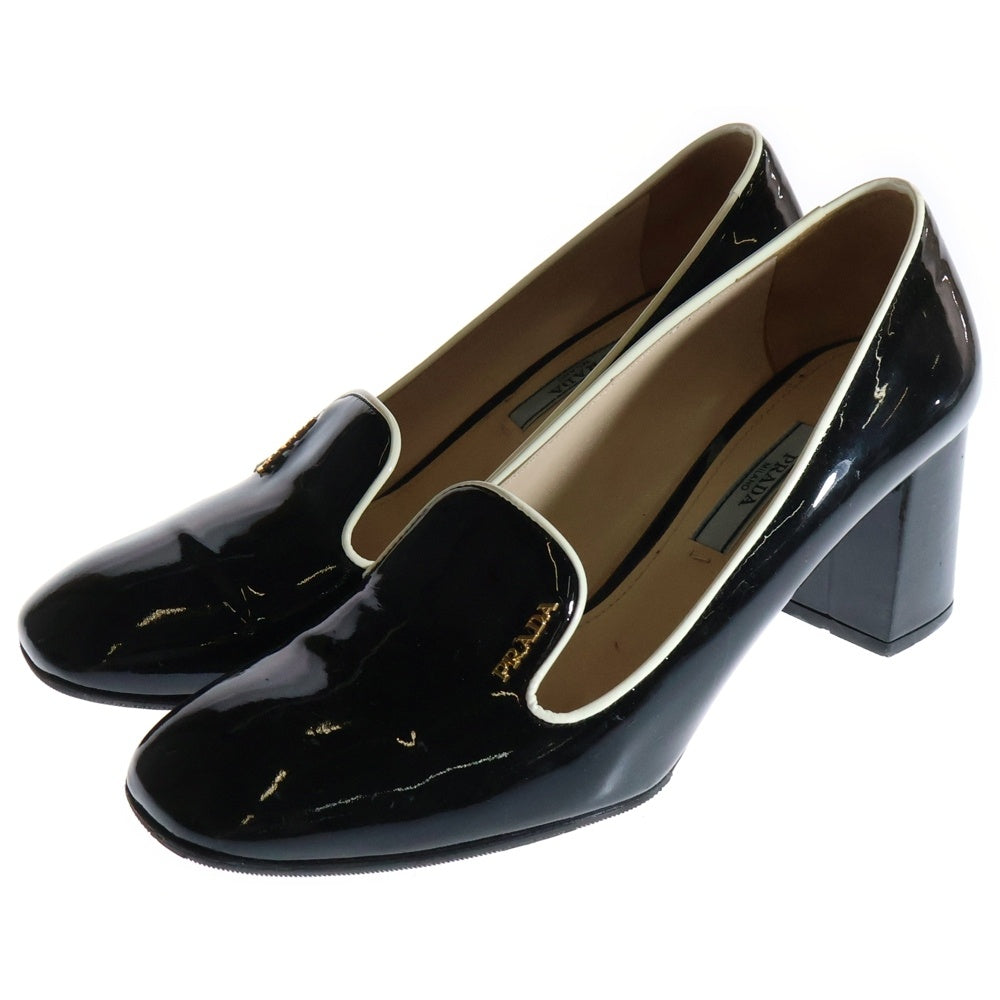 PRADA(プラダ) ロゴプレート パテントレザー ヒール パンプス シューズ ブラック レディース