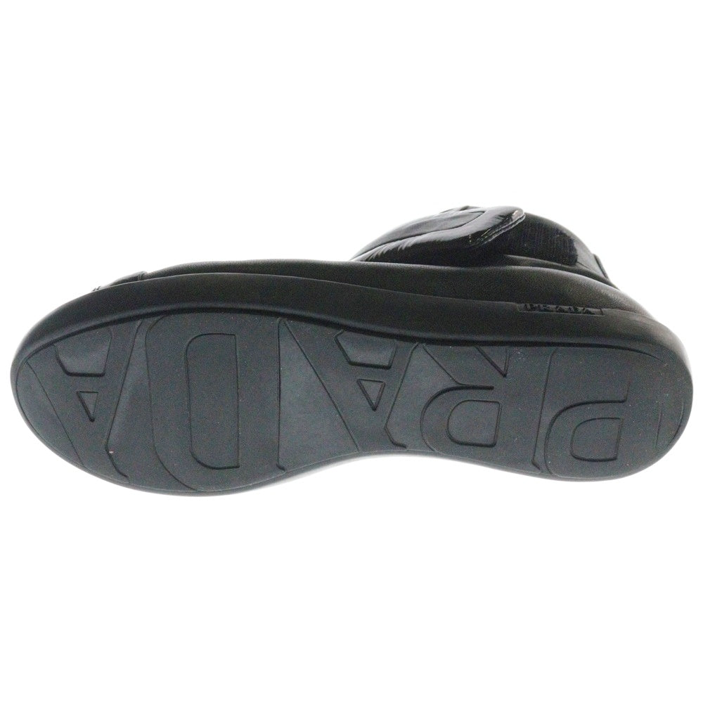 PRADA(プラダ) ラバーロゴ パテント コンビレザー レースアップ ハイカットスニーカー シューズ ブラック レディース