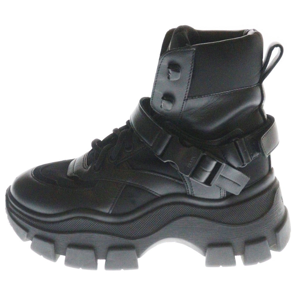 PRADA(プラダ) レースアップ ブーツ ブラック レザー×ナイロン 36