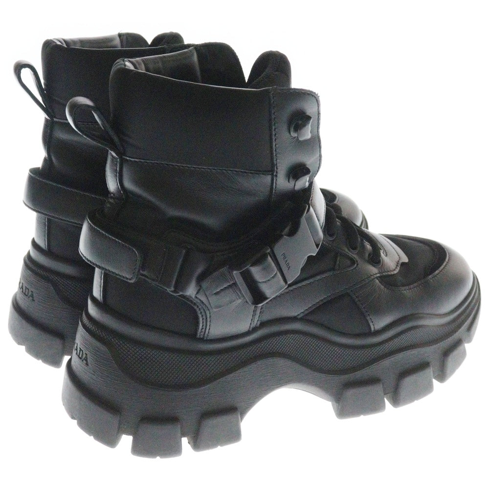PRADA(プラダ) レースアップ ブーツ ブラック レザー×ナイロン 36