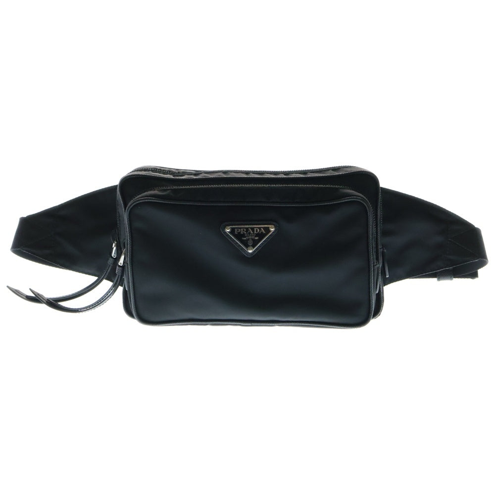 PRADA(プラダ) ボディバック ウエストバッグ ショルダーバッグ ナイロン ブラック シルバー金具 ロゴ三角プレート 1BL010