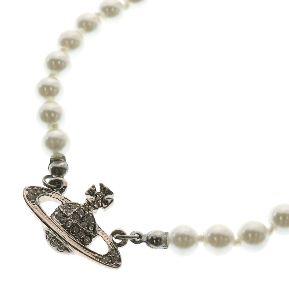 Vivienne Westwood(ヴィヴィアンウエストウッド) MAN BAS RELIEF PEARL ラインストーン パールネックレス チョーカー シルバー