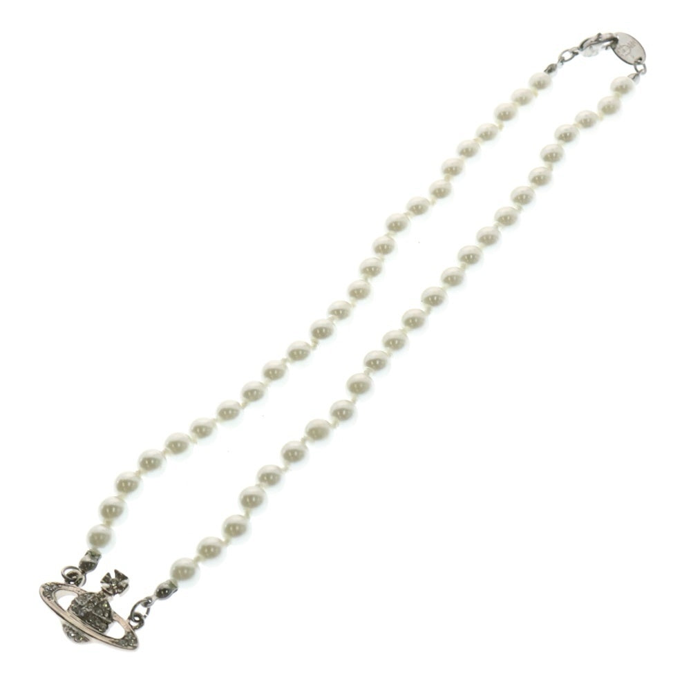 Vivienne Westwood(ヴィヴィアンウエストウッド) MAN BAS RELIEF PEARL ラインストーン パールネックレス チョーカー シルバー