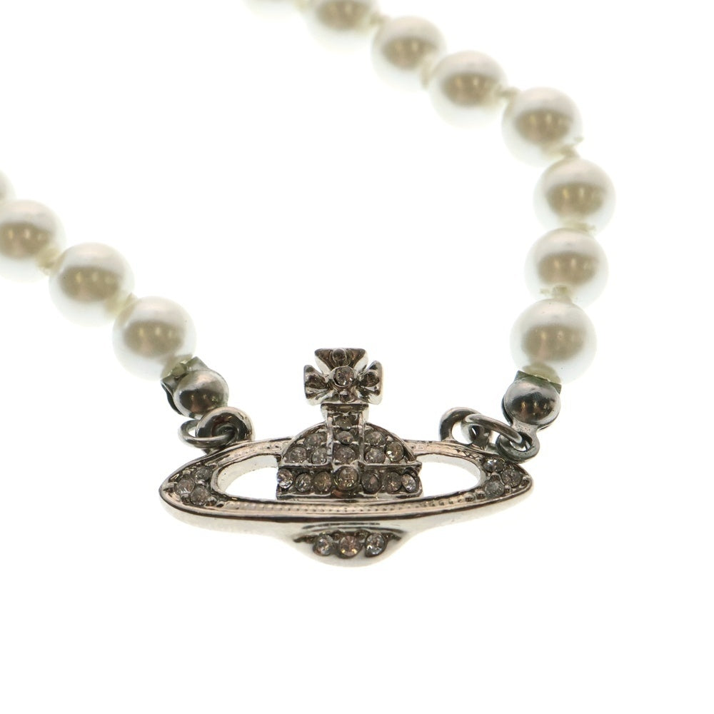 Vivienne Westwood(ヴィヴィアンウエストウッド) MAN BAS RELIEF PEARL ラインストーン パールネックレス チョーカー シルバー