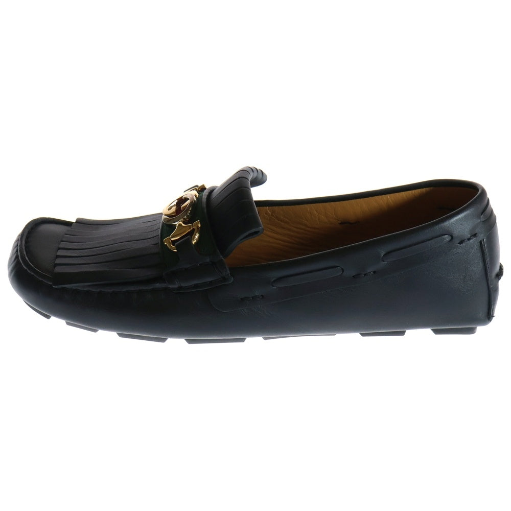 GUCCI(グッチ) インターロッキングG ウェブ シェリーライン タッセル レザー ローカット ドライビングシューズ ローファー ブラック 575642