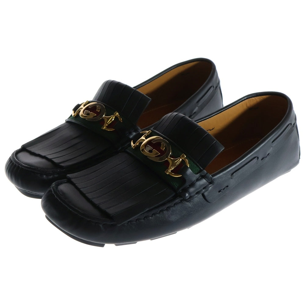 GUCCI(グッチ) インターロッキングG ウェブ シェリーライン タッセル レザー ローカット ドライビングシューズ ローファー ブラック 575642
