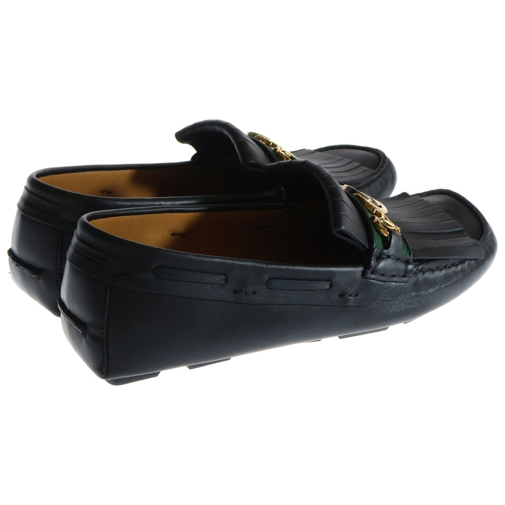 GUCCI(グッチ) インターロッキングG ウェブ シェリーライン タッセル レザー ローカット ドライビングシューズ ローファー ブラック 575642