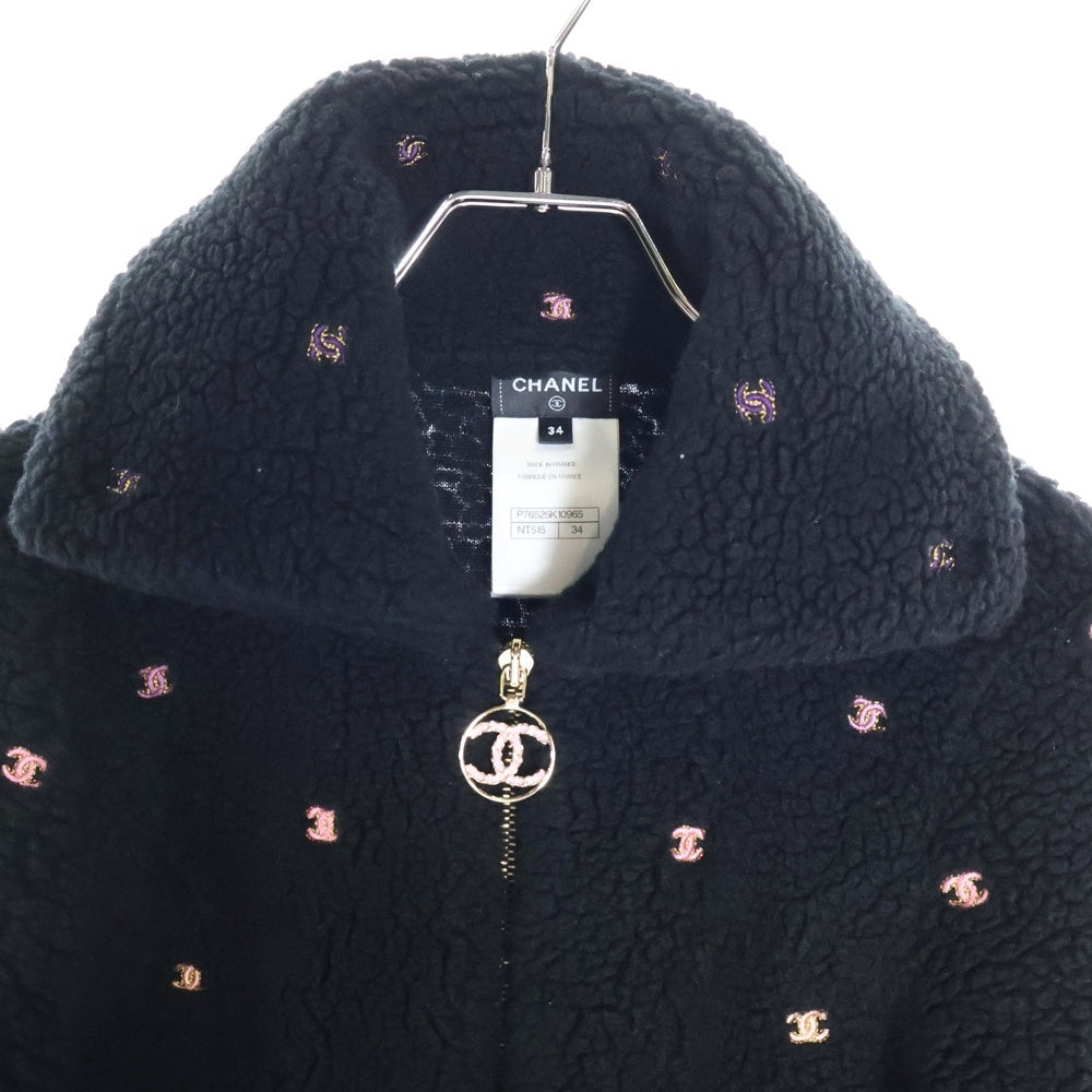 CHANEL(シャネル) ココマーク ロゴチャーム 刺繍 カシミヤニット ジップアップ ボアジャケット ブラック レディース P76525K10965